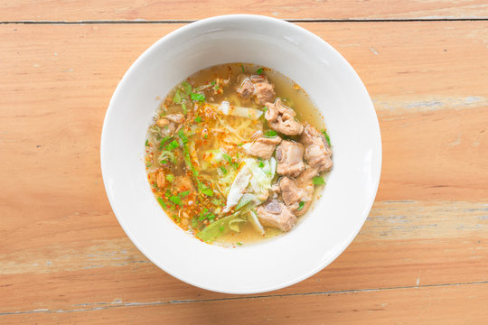 Close up thai spicy pork noodle
