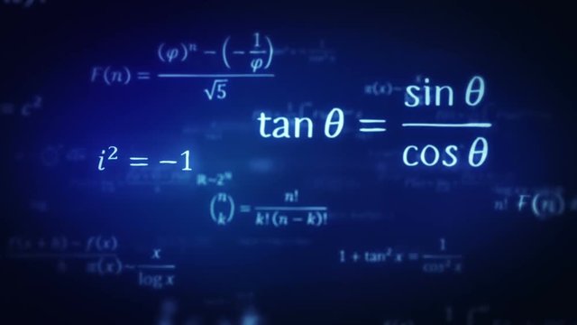 Mathematical formulas. Loopable. Dolly in. Blue.
