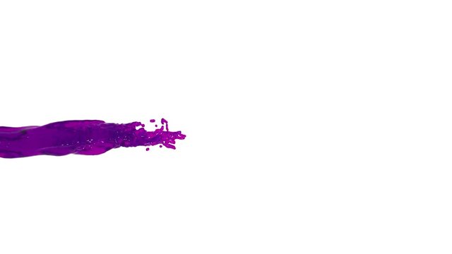 powerful purple liquid flow in slow motion. clear liquid.