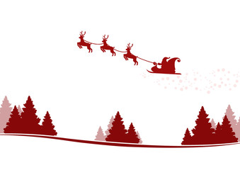 christmas card with trees, snowflakes santa claus and reindeers on white background  © ewelinaf