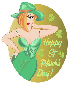 St. Patrick's Day card with pin-up sexy girl character vector