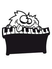 Keyboard piano keys music band playing fun party celebrate dancing stupid hairy monster cuddly crazy funny comic cartoon zoty crazy cool face