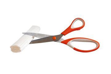 scissors and bandage on a white background