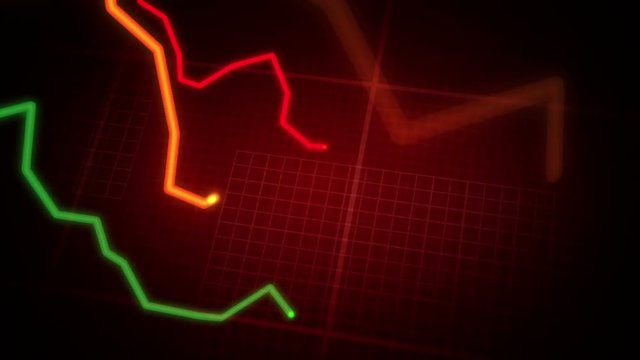 Financial diagrams showing a decreasing tendency.  Red-Green. Without data.