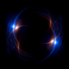 Abstract neon background. luminous swirling bunner. Glowing spiral. 
Shine round frame with light circles light effect. Glowing cover. 
Space for message. Glossy. LED ellipse. Glint