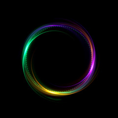 Abstract neon background. luminous swirling bunner. Glowing spiral. 
Shine round frame with light circles light effect. Glowing cover. 
Space for message. Glossy. LED ellipse. Glint