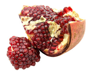 Ripe pomegranate fruit isolated on white background cutout, fresh garnet