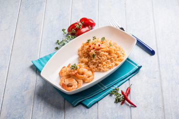spicy risotto with shrimp and tomatoes