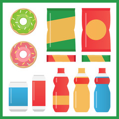 Fast food snacks and drinks flat vector icons