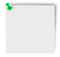 White sticker pinned green office pin