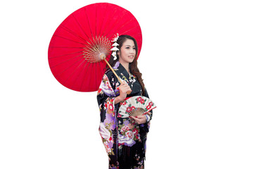 Beautiful young asian woman wearing traditional japanese kimono