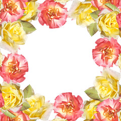 Beautiful floral background of pink and yellow roses 