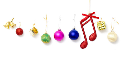 Christmas decoration isolated on white background,bell bauble, music note, concept  