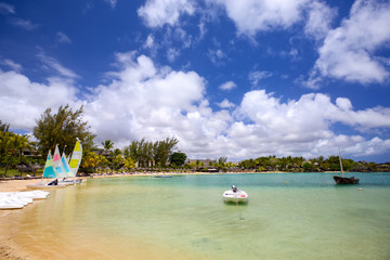 Fototapeta na wymiar Beautiful tropical sand beach in Mauritius Island