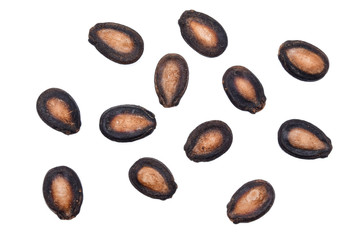 Top view of watermelon seeds on white background