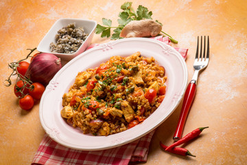 spicy risotto with shrimp and tomatoes