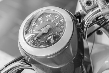 Motorcycle speedometer, Scooter speedometer. Black and white.