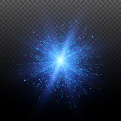 Fototapeta na wymiar Light effect. Star burst with sparkles. Blue glitter texture