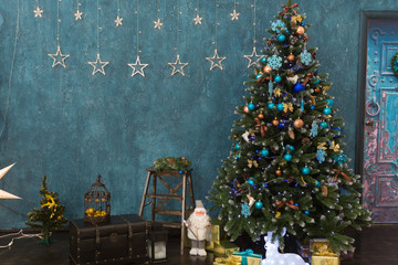 Beautiful holdiay decorated room with Christmas tree