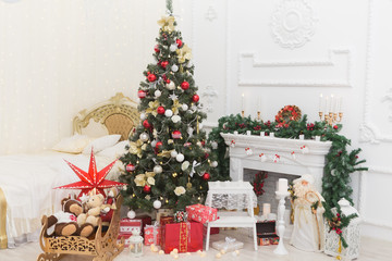 Beautiful holdiay decorated room with Christmas tree