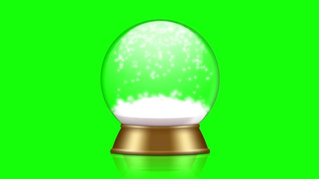 snowglobe animation with falling snow on a green background 
