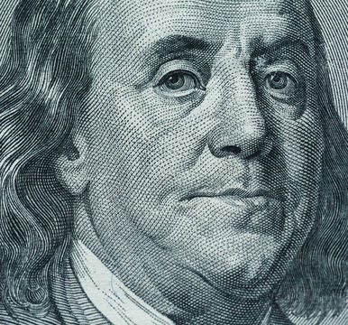 Benjamin Franklin's portrait on one hundred dollar bill
