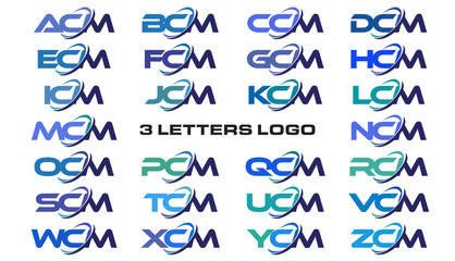3 letters modern generic swoosh logo ACM, BCM, CCM, DCM, ECM, FCM, GCM, HCM, ICM, JCM, KCM, LCM, MCM, NCM, OCM, PCM, QCM, RCM, SCM, TCM, UCM, VCM, WCM, XCM, YCM, ZCM