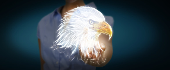 Person touching fractal endangered eagle illustration 3D renderi
