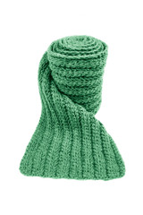 Green wool scarf isolated on white background.