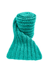 Green wool scarf isolated on white background.