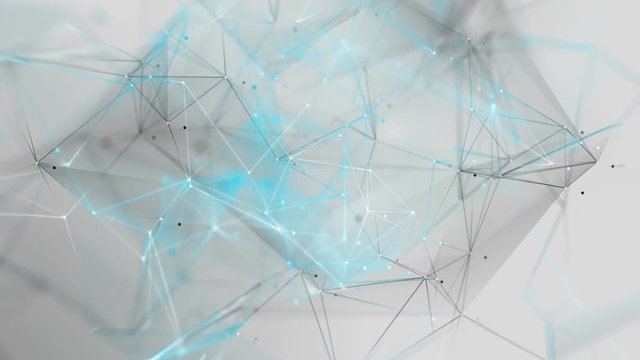 Network Connection Cloud Loop 3B: light background, rotating cool blue mesh cloud with white and black dots and lines with depth-of field effect, FullHD and seamlessly loopable