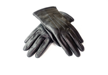 Black Winter Leather Gloves for Men isolated on white background.