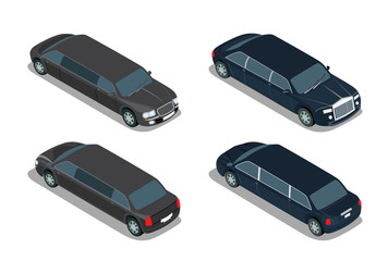 Fototapeta premium Flat isometric limousine isolated vector 3d VIP Transportation