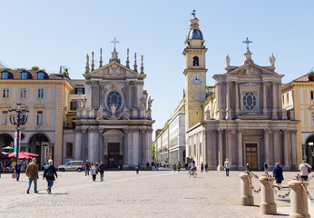 Fototapeta na wymiar TURIN, ITALY - APRIL 19, 2016: two churches in San Carlo square.