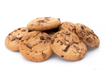 Chocolate chip cookies isolated on white background.