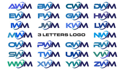 3 letters modern generic swoosh logo AWM, BWM, CWM, DWM, EWM, FWM, GWM, HWM, IWM, JWM, KWM, LWM, MWM, NWM, OWM, PWM, QWM, RWM, SWM, TWM, UWM, VWM, WWM, XWM, YWM, ZWM