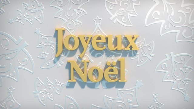 Merry Christmas Wishes 1A3 - Animated Gold Happy Holidays Xmas greetings, Joyeux Noel French Language Message Text on Bright Light X-mas Trees background, quick separator, FullHD 1920x1080