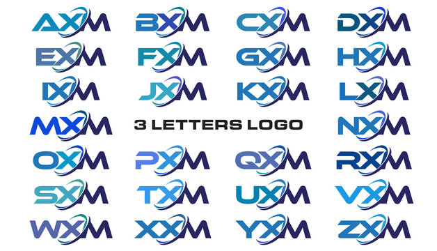 3 letters modern generic swoosh logo AXM, BXM, CXM, DXM, EXM, FXM, GXM, HXM, IXM, JXM, KXM, LXM, MXM, NXM, OXM, PXM, QXM, RXM, SXM, TXM, UXM, VXM, WXM, XXM, YXM, ZXM