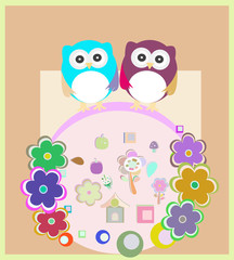 Owl baby family invitation card for baby boy