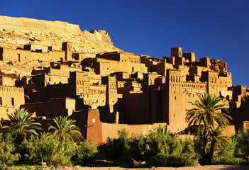 Ait Benhaddou kasbah, along the former caravan route between Sahara and Marrakesh, Morocco, situated in Souss Massa Draa on a hill along the Ounila River
