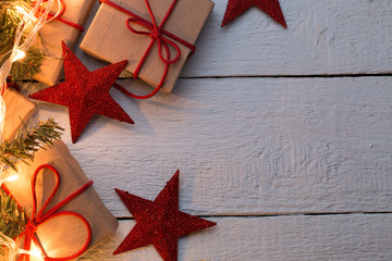 Presents in cartons, red stars