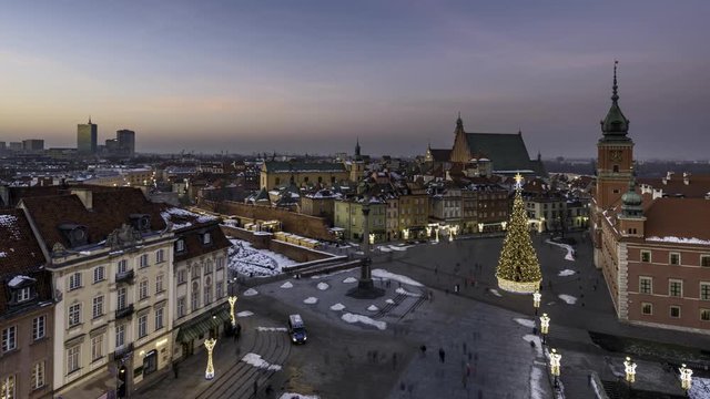 Old Town in Warsaw during Christmas time timelapse, Poland