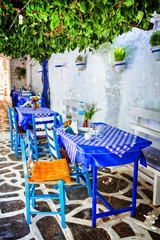 Traditional Greece - small tavernas in Cyclades. Naxos island. retro style picture