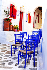 Traditional Greece - small tavernas in Cyclades style. Amorgos island