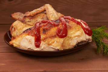 grilled meat with ketchup