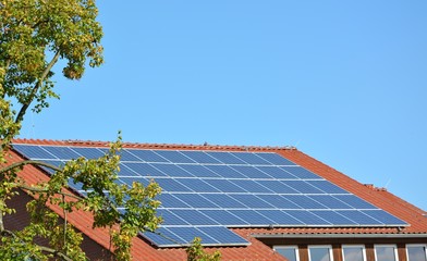 Solar energy panels on roof of house