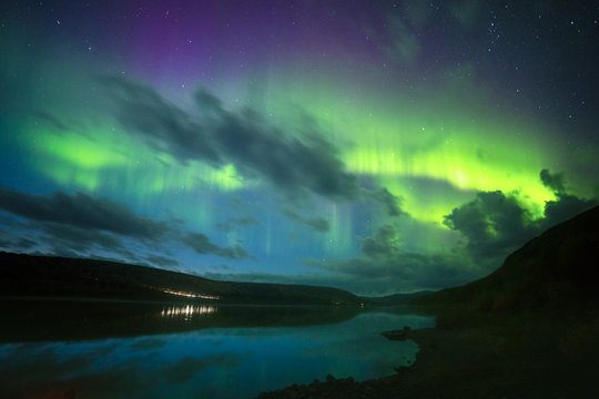 Northern lights over lake, Norway