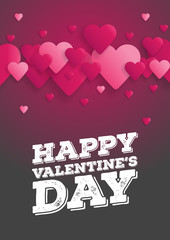 Greeting Card Happy Valentine's Day. Lettering with hearts on the background. Vector illustration