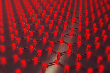 Obraz premium 3d rendering red abstract nanotechnology hexagonal geometric form close-up, concept graphene atomic structure, concept graphene molecular structure.