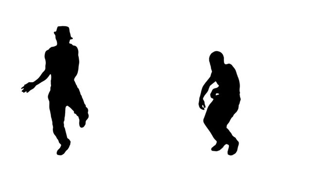Hip hop dancers silhouettes. 2 in 1.